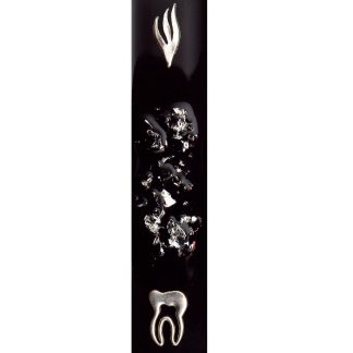 Dentist Modern Mezuzah Case. Antique Silver Tooth and Silver Shin Letter