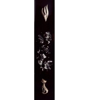 Cat Lover Modern Mezuzah Case. Silver Cat and Silver Shin Letter