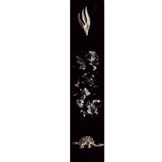Kids Modern Mezuzah Case. Antique Silver Dinosaur and Silver Shin
