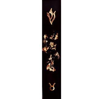 Zodiac Sign Modern Mezuzah Case. Brass Taurus Sign and Gold Shin Letter.