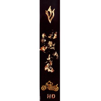 Harley Davidson Motorcycle Modern Mezuzah Case. Bronze Motorcycle and 14k Gold HD and Shin Letters