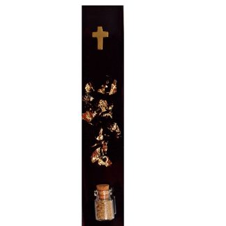 Christian Modern Mezuzah case. Brass cross and bottle with Blessed Soil From Nazareth Jerusalem